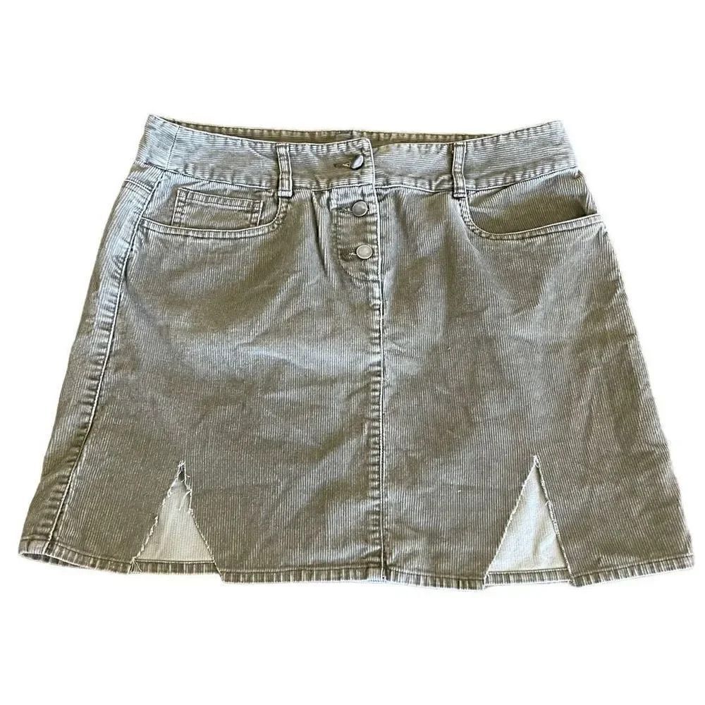 Green Corduroy Button Down Distressed Cutout Cotton Mini Skirt 5 #1320